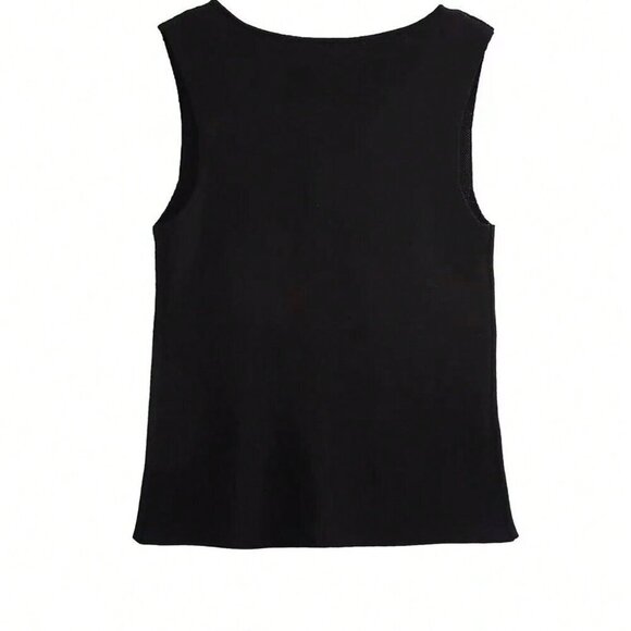 Black Casual Women's Metal Button Open Front Sleeveless Jacket - Picture 5 of 9